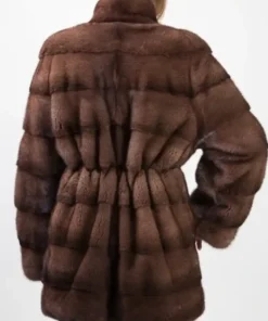 Buy Now Megan Mink Fur Belted Brown Long Coat For Sale