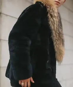 Buy Now Melany Mongolian Mink Fur Black Mid-Length Coat For Sale