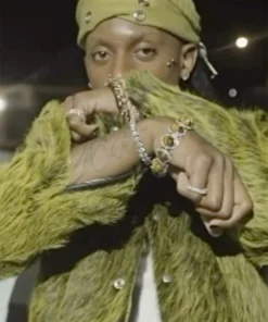 Buy Now Playboi Carti Ur The Moon Green Faux Fur Jacket For Men And Women