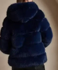 Buy Now Sarah Navy Blue Fluffy Mink Fur Hooded Coat For Sale