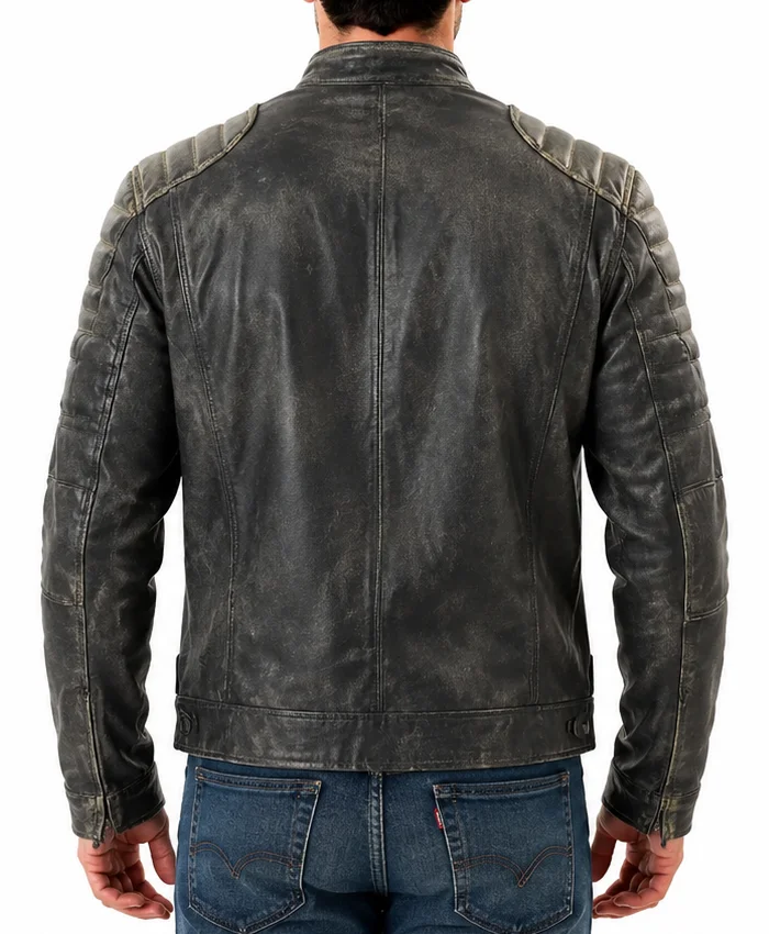 Cafe Racer Distressed Black Hooligan Leather Jacket For Mens