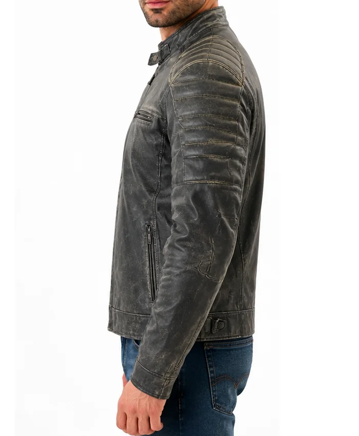 Cafe Racer Distressed Black Hooligan Leather Jacket