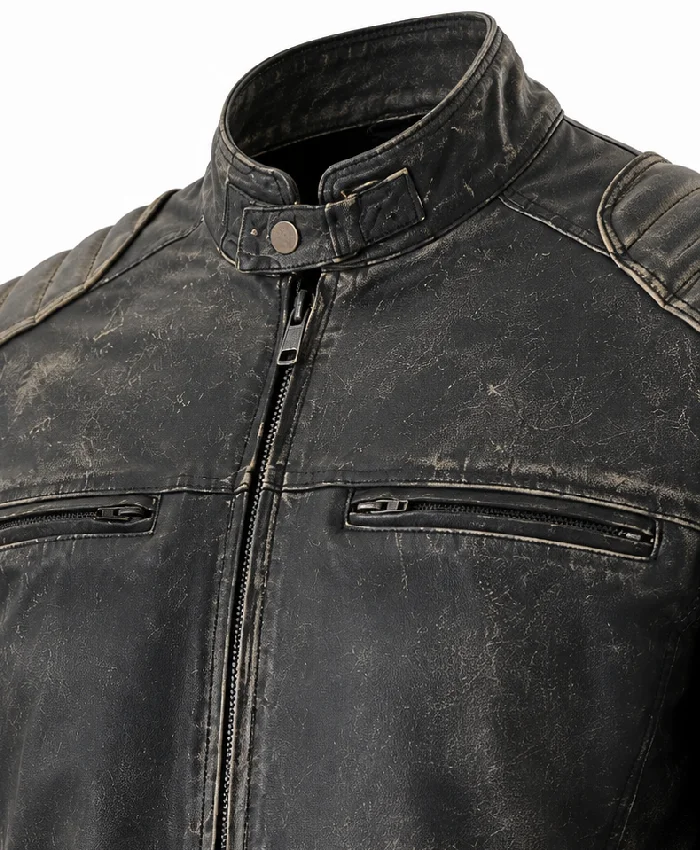 Cafe Racer Distressed Hooligan Leather Black Jacket