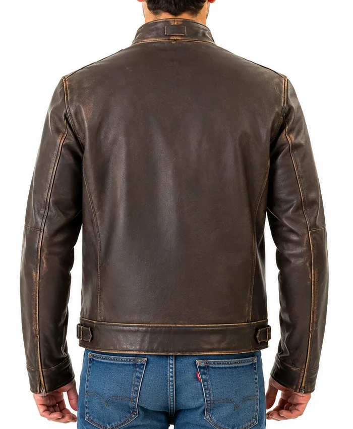 Cafe Racer Maroon Leather Jacket For Men’s