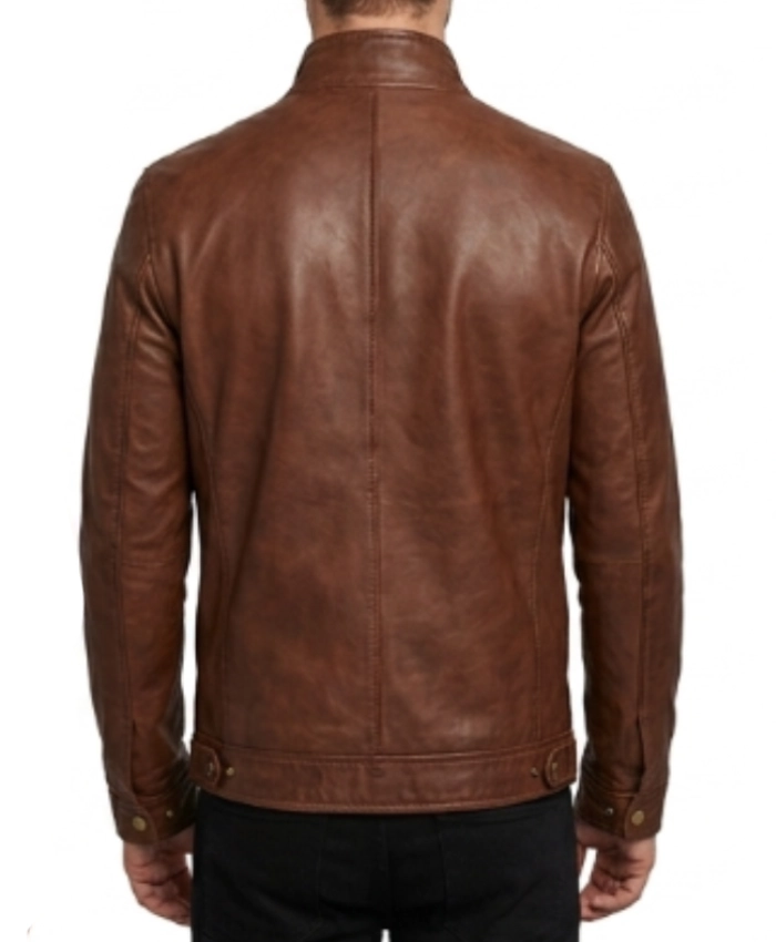Men Cafe Racer Quilted Dark Brown Biker Leather Jacket