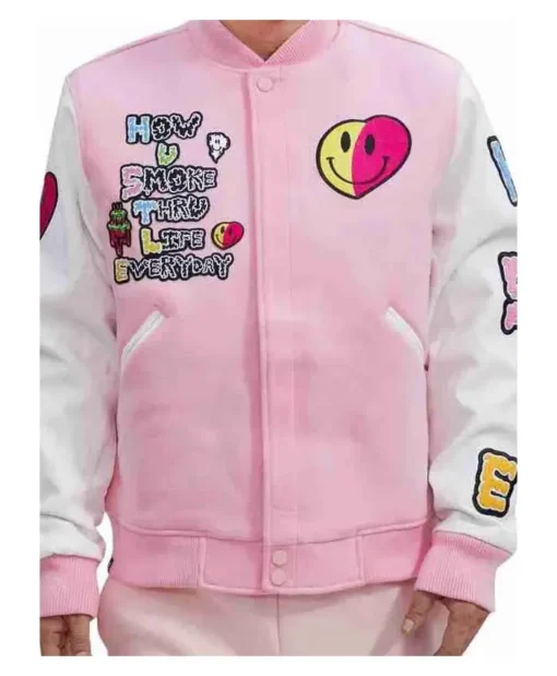 Cake Pink Hustle & Smoke Letterman Varsity Jacket