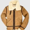 Calvin S-F Aviator Flying Bomber Suede Leather Light Brown Shearling Jacket