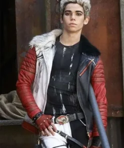 Cameron Boyce Film Descendants Carlos Two Tone Red, White, and Black Leather Quilted Sherpa Jacket