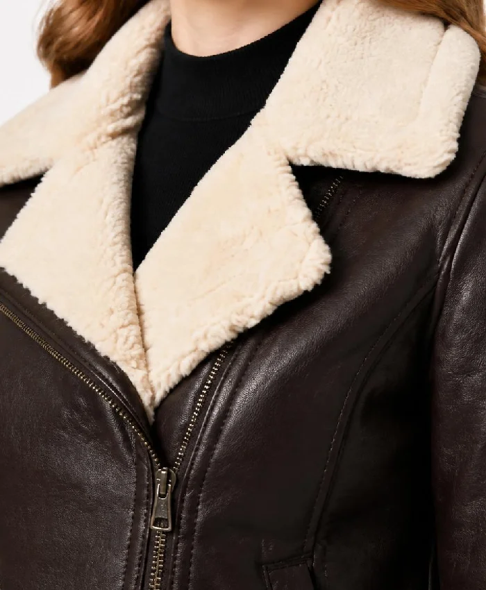 Cameron Shearling Fur Dark Brown Jacket Women