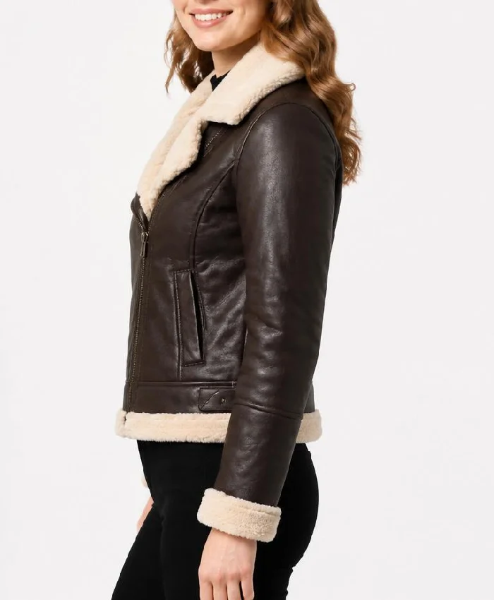 Cameron Shearling Fur Dark Brown Jacket Womens