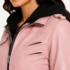 Campbell Pink Bomber Leather Hooded Jacket For Womens