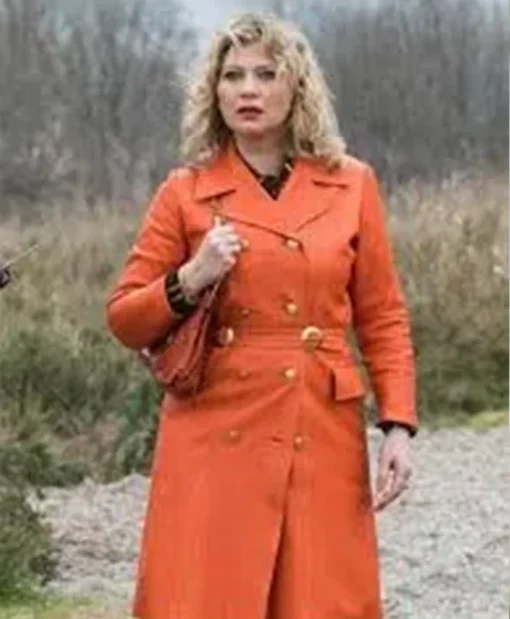 Candice Renoir CÃ©cile Bois Orange Leather Coat