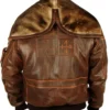 Cap Aviator Top Gun Brown Leather Jacket With Fur Hood