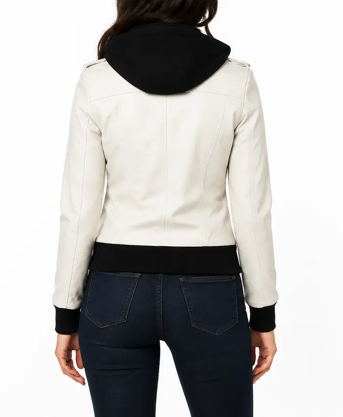 Charlotte Womens Off-White Removable HoodLeather Jacket