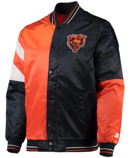 Chicago Bears Starter Navy and Orange Satin Varsity Jacket