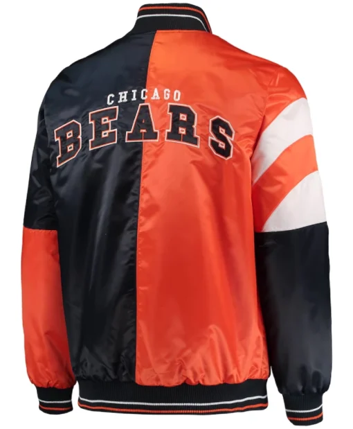 Chicago Bears Starter Navy and Orange Leader Varsity Satin Full-Snap Jacket