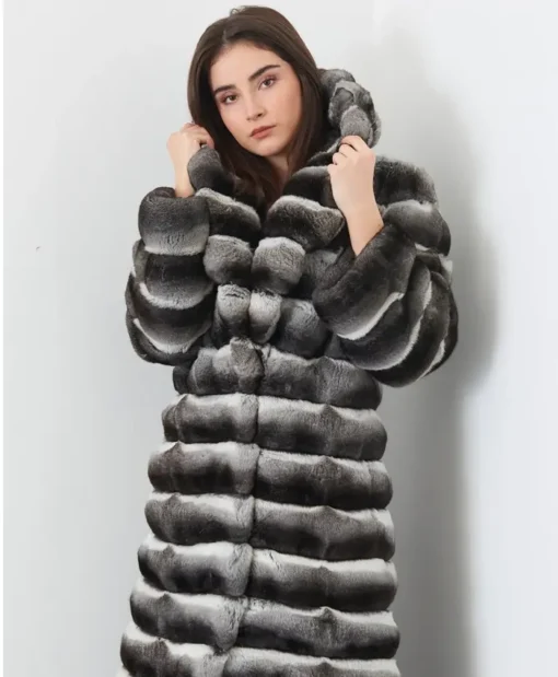 Chinchilla Fur Grey Long Coat