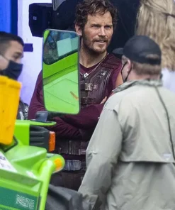 Chris Pratt Film Thor Love and Thunder Star Lord Burgundy Real Leather Vest