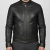 Black Classic Leather Simple Jacket For Men
