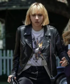 Clickbait Zoe Kazan Black Biker Leather Jacket