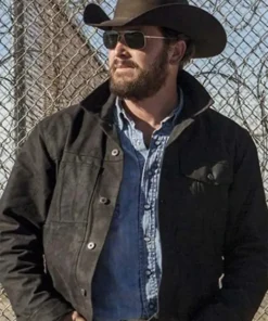 Cole Hauser TV Series Yellowstone Rip Wheeler Long Black Leather Trench Coat For Sale