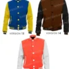 College Style Multiple Colors Leather Sleeves Letterman Wool Baseball Bomber Jacket