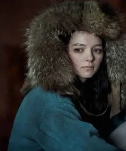 Corduroy Hanna Coat With Fur Blue Hood