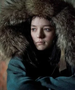 Corduroy Hanna TV Series Coat With Fur Blue Hood