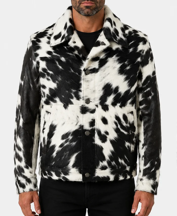 Cowhide Black And White Skin Fur Jacket Front