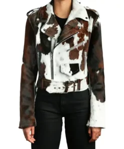Cowhide Colorblock Fur Leather Jacket
