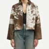 Cowhide fur Brown And White leather Jacket