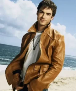 Damon Salvatore The Vampire Diaries Brown Leather Jacket