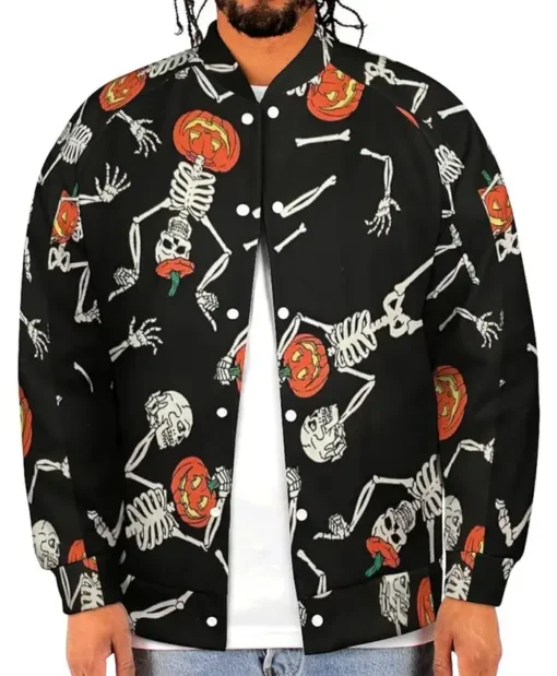 Dancing Skelton Pumpkins Halloween Scrub Cotton Jacket