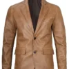 Davis Camel Brown Lambskin Leather Notch Blazer Jacket