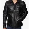 Dell J Cotton On Shirt Style Collar Zip-Up Leather Jacket