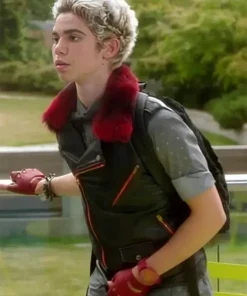 Descendants Carlos Red Fur Collar Leather Vest