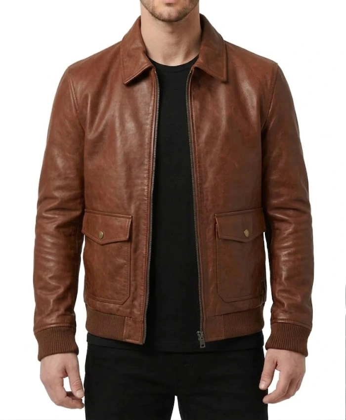 Distressed Brown Bomber Jacket A-2 Flight Aviator Jacket