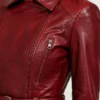 Distressed Front Zipper Closure Maroon Biker Jacket For Women