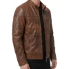 Buy Brown Distressed Leather Jacket Classic Diamond