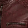 Distressed Maroon Cafe Racer Leather Jacket Mens