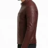 Distressed Maroon Mens Cafe Racer Leather Jacket