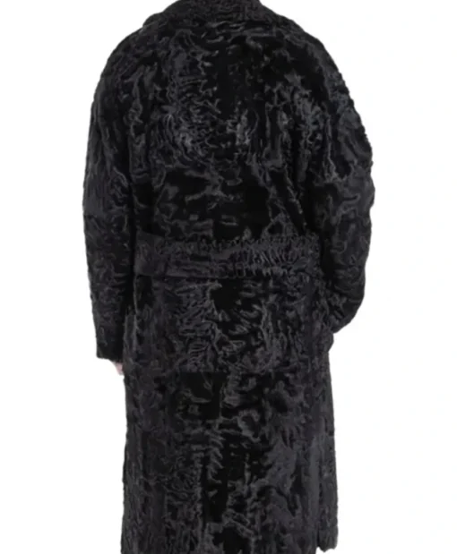 Double Breasted Real Persian Karakul Lamb Fur Black Long Trench Coat For Men’s