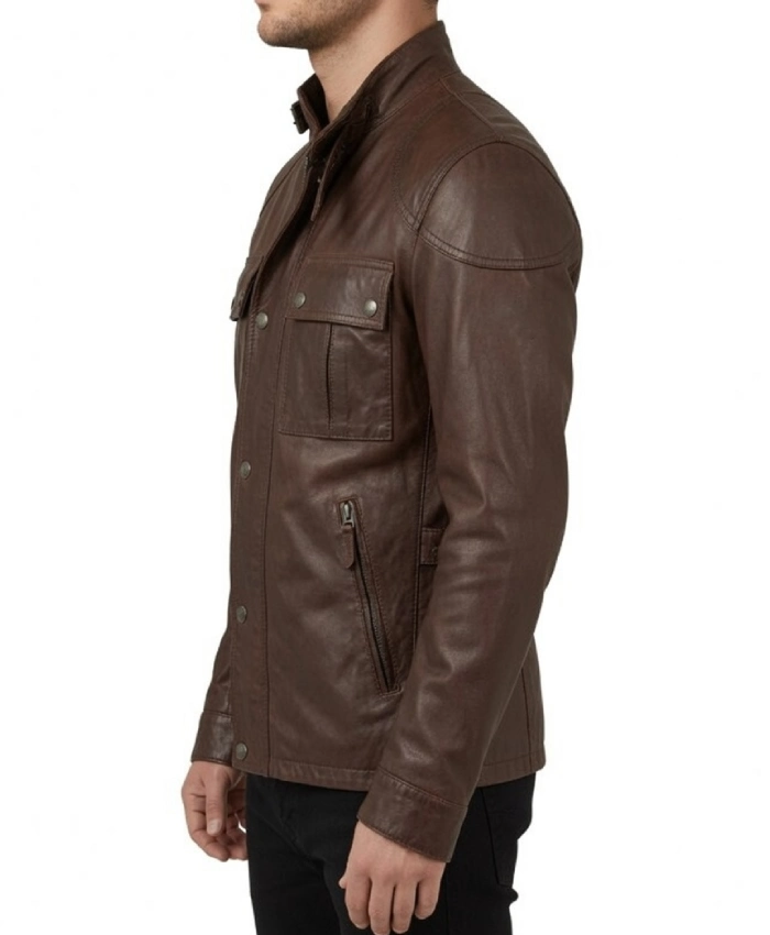 Mens Double Pocket Super Classic Leather Brown Jacket