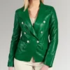 Double-breasted Green Leather Jacket