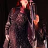 Dua Lipa Performance Distressed Black Leather Coat