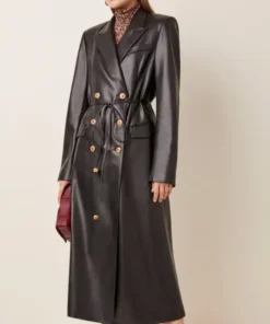 Dynasty S03 Fallon Carrington Black Leather Trench Coat