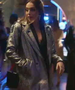 Dynasty S03 Fallon Carrington Silver Faux Leather Coat