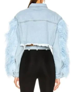 Dynasty Vanessa Feather Cropped Blue Denim Jacket