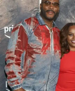 E! News Tyler Perry Red And Blue Denim Jacket