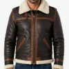 Easton Cargo SF Bomber Men Fur Winter Leather Brown Jacket